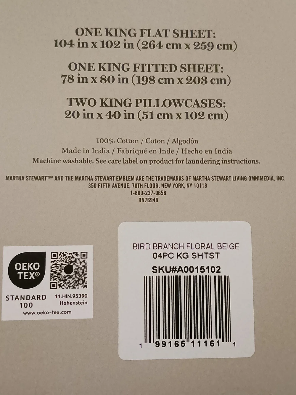 Martha Stewart King Sheet Set Birds Floral Nature 100% Cotton